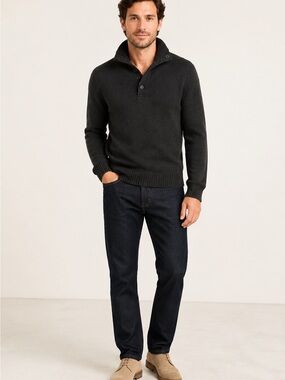 Banana Republic Men’s Wool Blend Button Mock Neck Sweater Black L